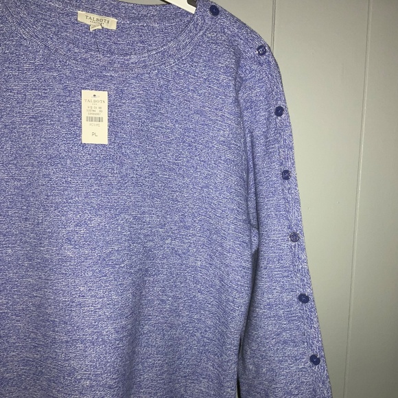 Talbots heathered blue cotton knit top Sz PL 3/4 sleeve button detail New - Picture 2 of 5